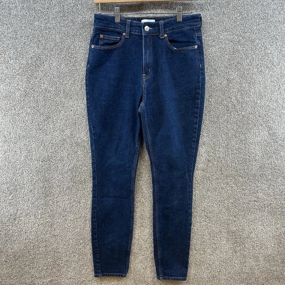 H & M Women's Jeans Size 10 Blue Denim High Rise Tapered Stretch Front Button